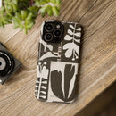 Floral Block Print Tough Phone Case — Black & White Botanical Protective Cover