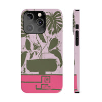 Slim Phone Case — Retro Monstera Plant Pink Green Botanical Design