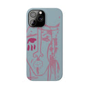 Abstract Line Face Slim Phone Case | Minimalist Portrait, Dusty Blue & Rose