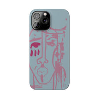 Abstract Line Face Slim Phone Case | Minimalist Portrait, Dusty Blue & Rose