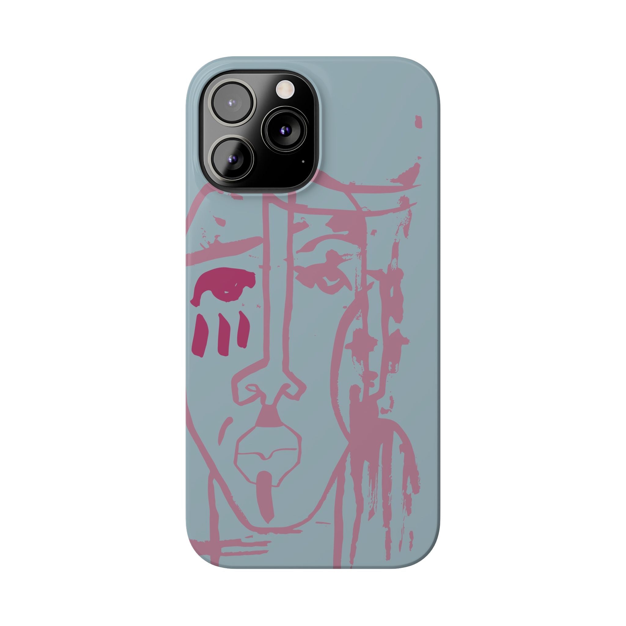 Abstract Line Face Slim Phone Case | Minimalist Portrait, Dusty Blue & Rose