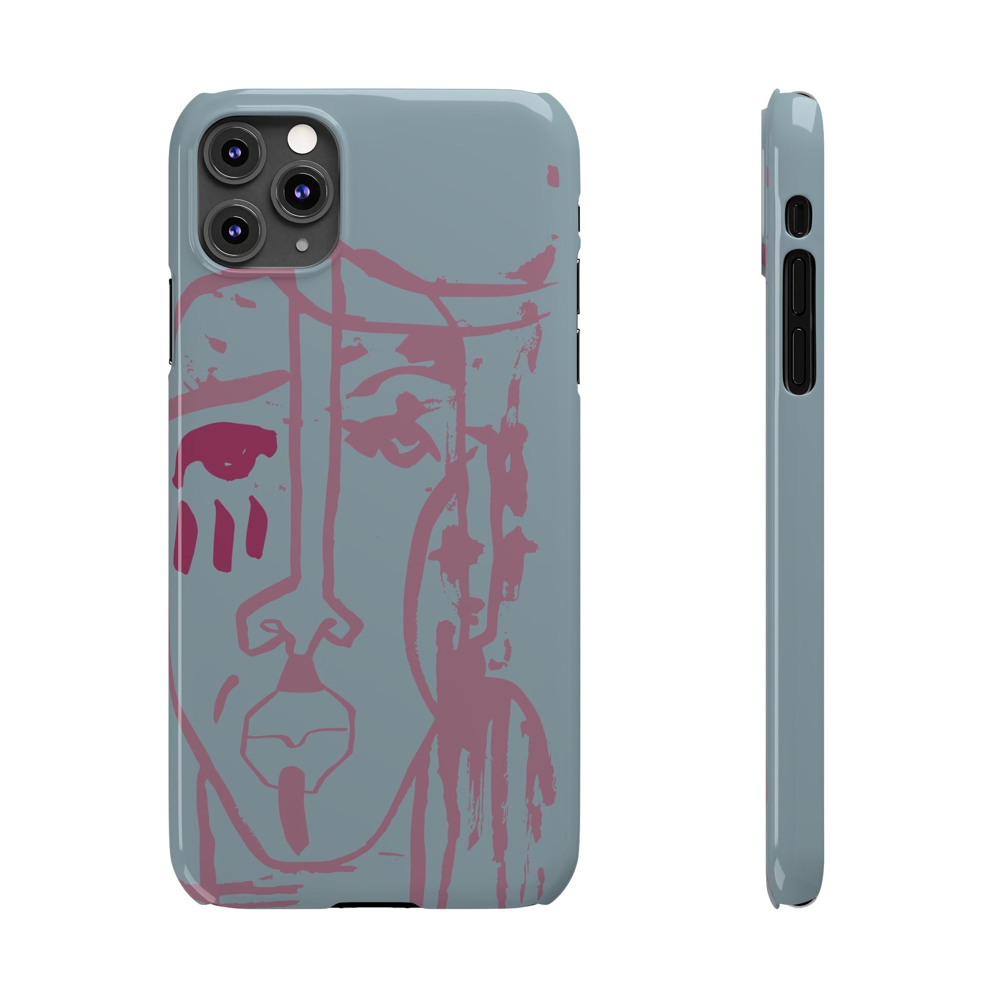 Abstract Line Face Slim Phone Case | Minimalist Portrait, Dusty Blue & Rose