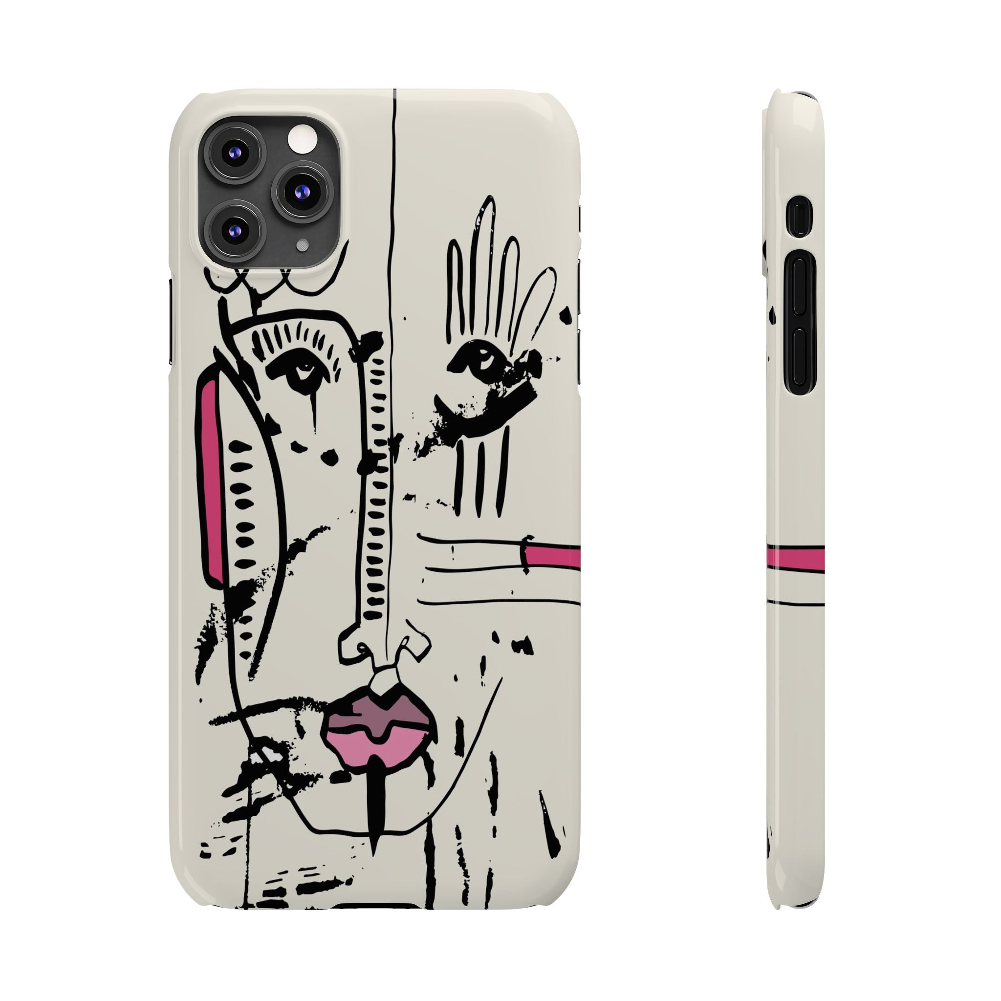 Abstract Face Line Art Slim Phone Case | Minimal Pink Accent