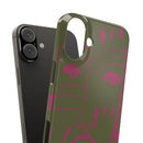 Abstract Face Line Art Slim Phone Case | Olive Green with Magenta Sketch