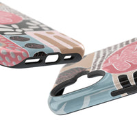 Abstract Floral Magnetic Phone Case — Impact-Resistant Protective Cover with Pink & Teal Collage Design