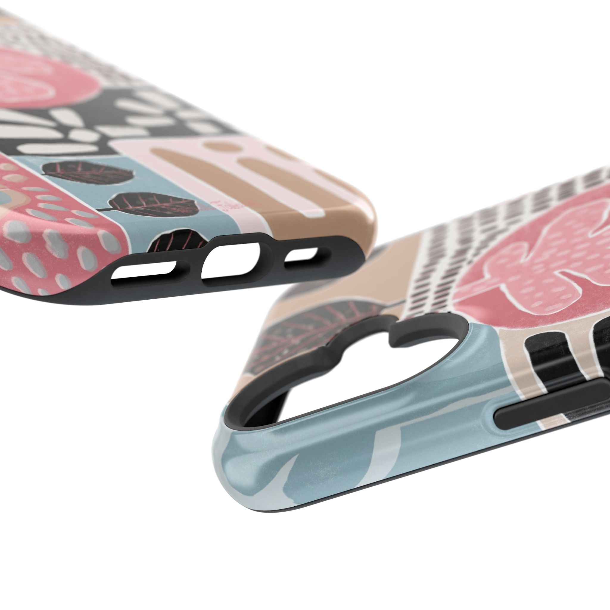 Abstract Floral Magnetic Phone Case — Impact-Resistant Protective Cover with Pink & Teal Collage Design