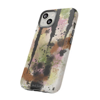 Watercolor Ink Splash Tough Phone Case — Abstract Olive, Blush & Charcoal Protective Cover