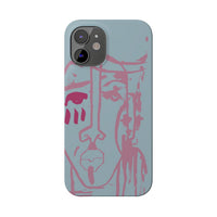 Abstract Line Face Slim Phone Case | Minimalist Portrait, Dusty Blue & Rose