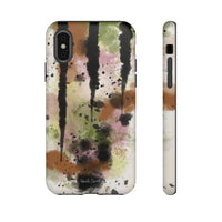 Watercolor Ink Splash Tough Phone Case — Abstract Olive, Blush & Charcoal Protective Cover