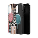 Abstract Floral Magnetic Phone Case — Impact-Resistant Protective Cover with Pink & Teal Collage Design