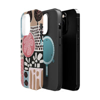 Abstract Floral Magnetic Phone Case — Impact-Resistant Protective Cover with Pink & Teal Collage Design