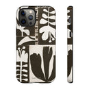 Floral Block Print Tough Phone Case — Black & White Botanical Protective Cover