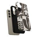 Floral Block Print Tough Phone Case — Black & White Botanical Protective Cover