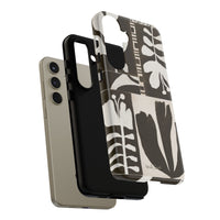 Floral Block Print Tough Phone Case — Black & White Botanical Protective Cover
