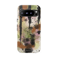 Watercolor Ink Splash Tough Phone Case — Abstract Olive, Blush & Charcoal Protective Cover