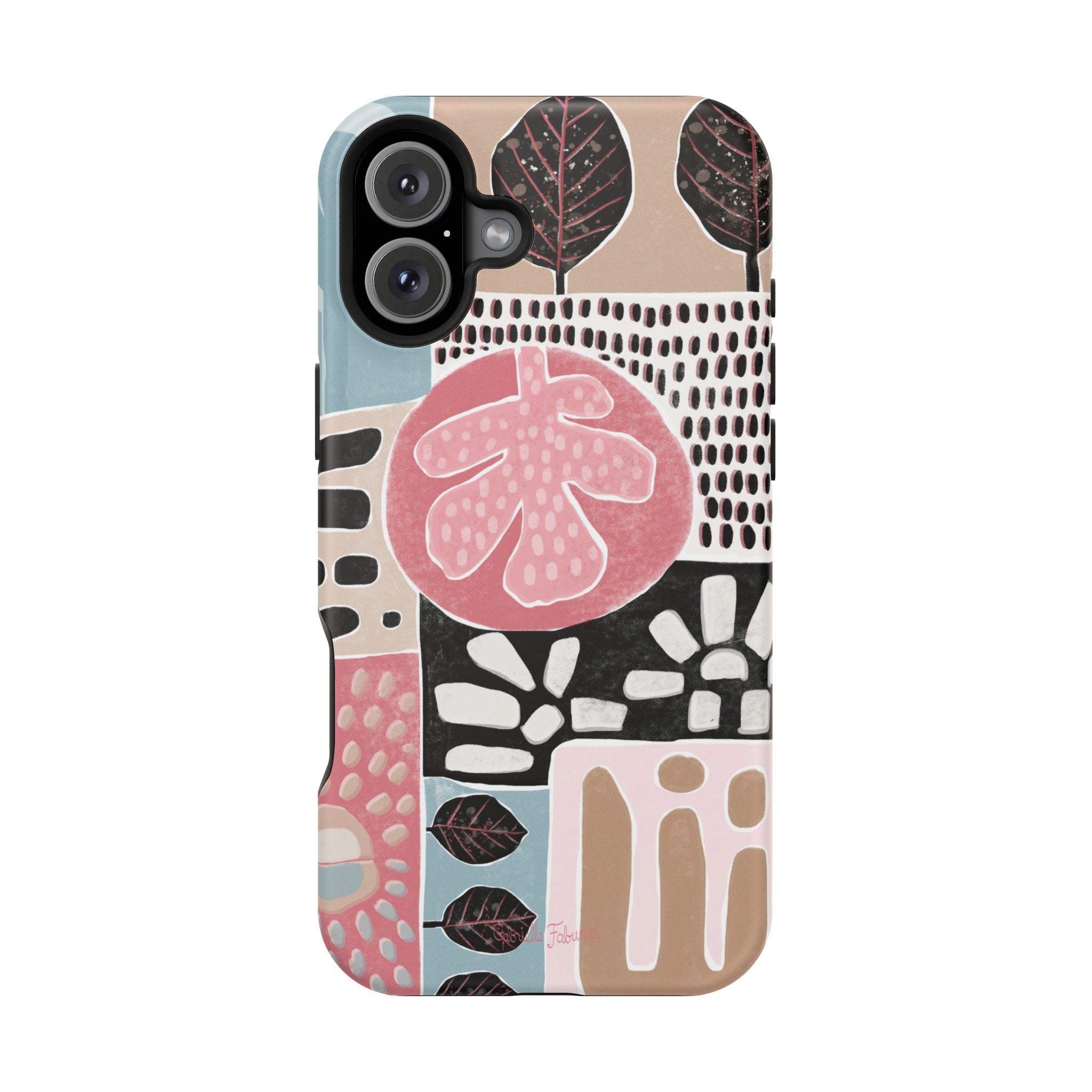 Abstract Floral Magnetic Phone Case — Impact-Resistant Protective Cover with Pink & Teal Collage Design