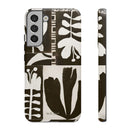 Floral Block Print Tough Phone Case — Black & White Botanical Protective Cover