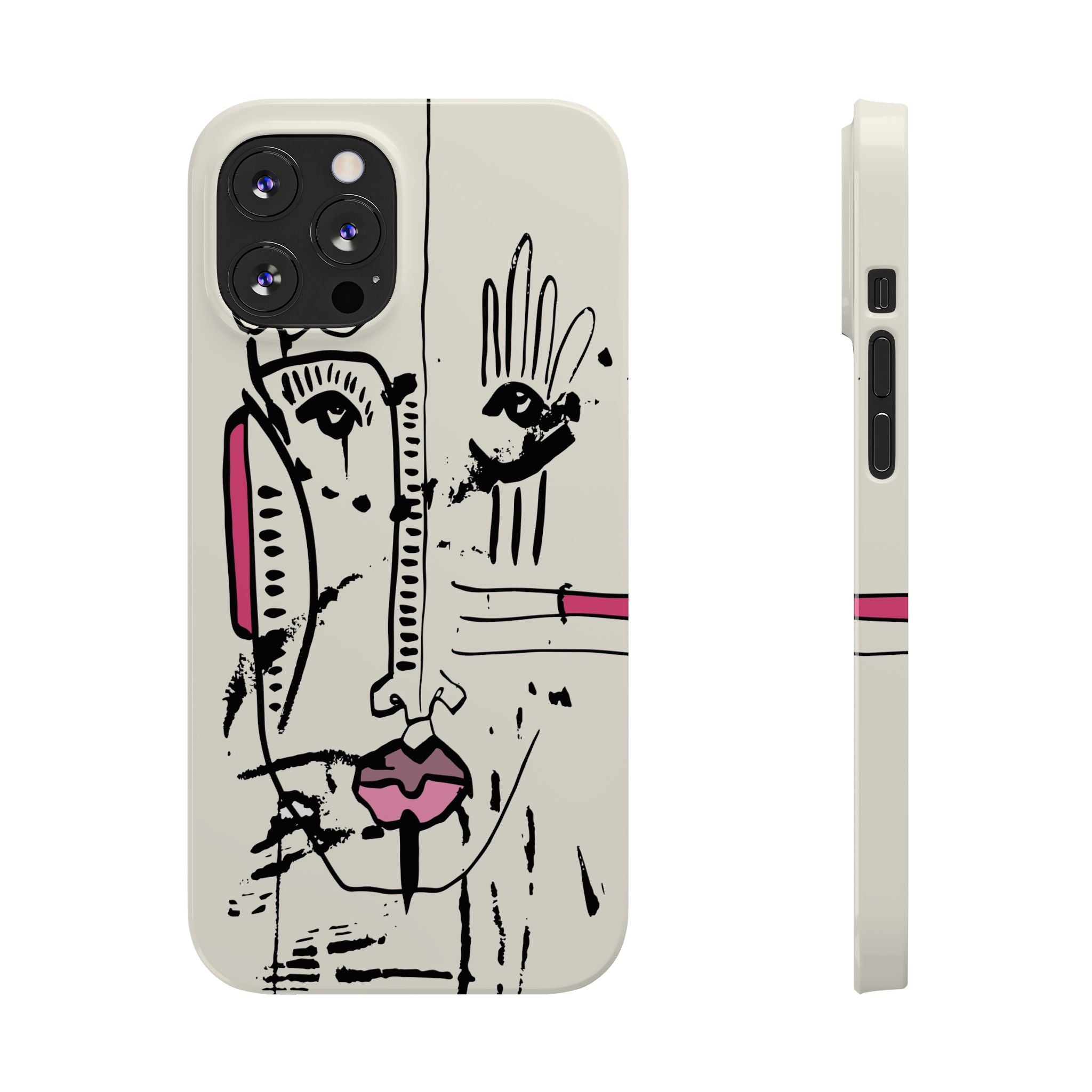 Abstract Face Line Art Slim Phone Case | Minimal Pink Accent