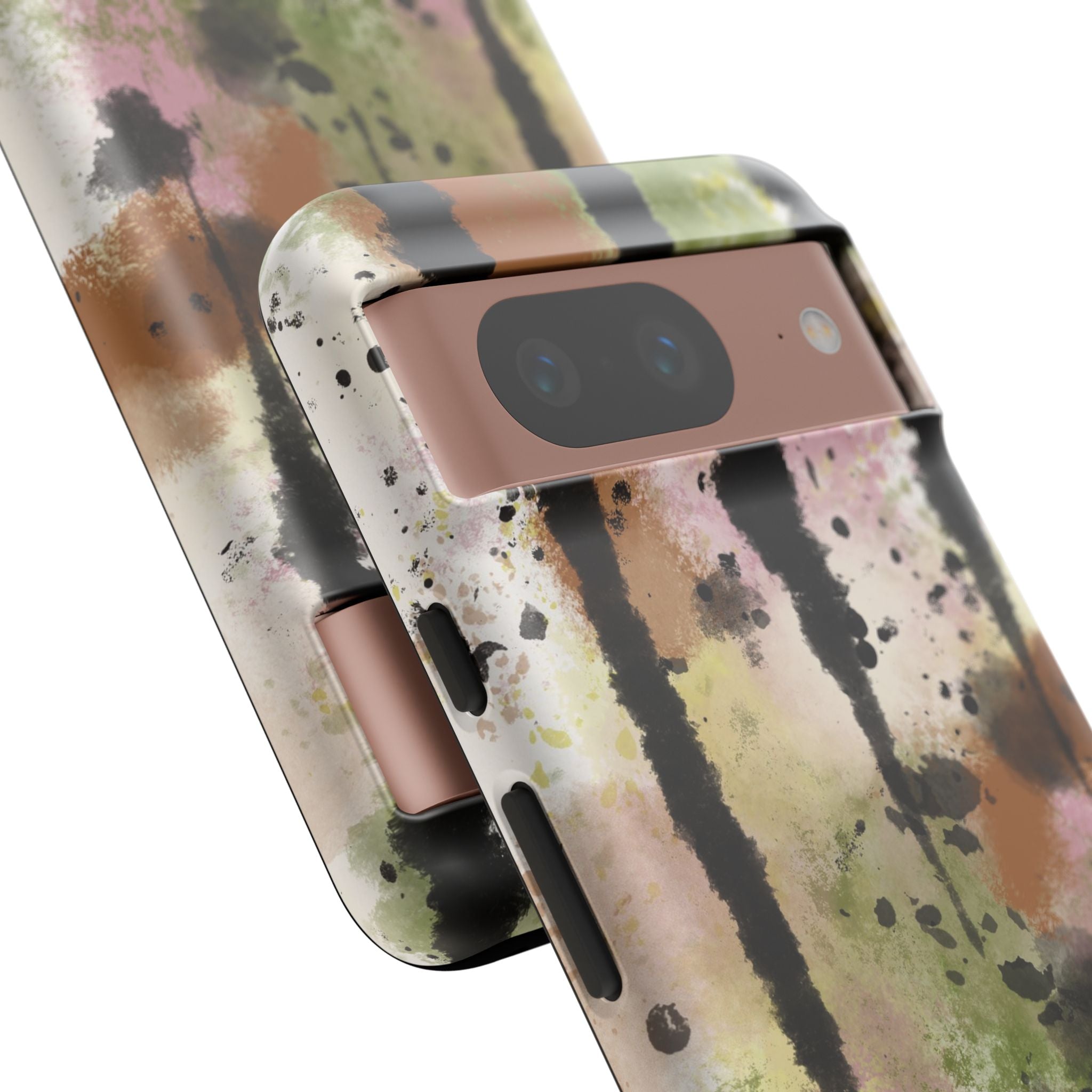 Watercolor Ink Splash Tough Phone Case — Abstract Olive, Blush & Charcoal Protective Cover