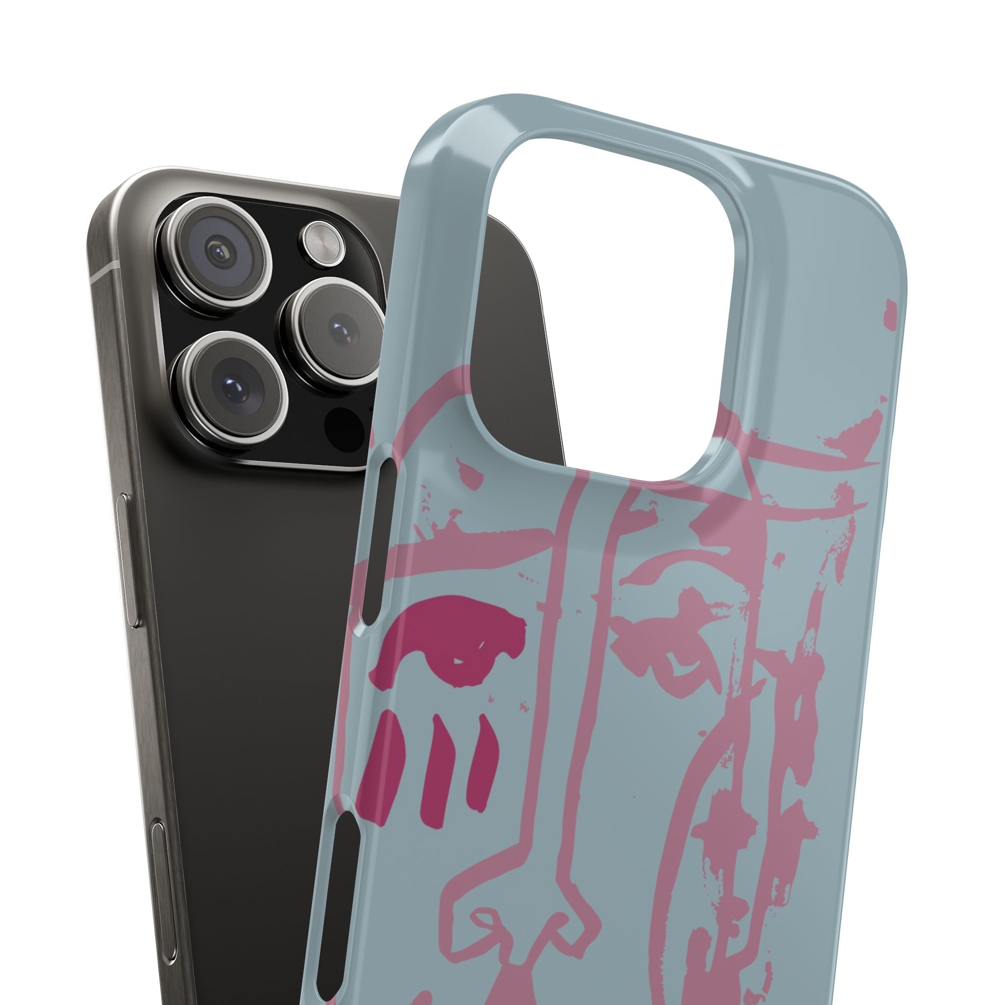 Abstract Line Face Slim Phone Case | Minimalist Portrait, Dusty Blue & Rose