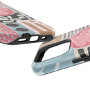 Abstract Floral Magnetic Phone Case — Impact-Resistant Protective Cover with Pink & Teal Collage Design