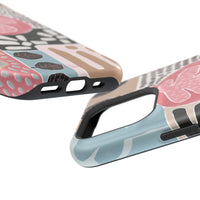 Abstract Floral Magnetic Phone Case — Impact-Resistant Protective Cover with Pink & Teal Collage Design