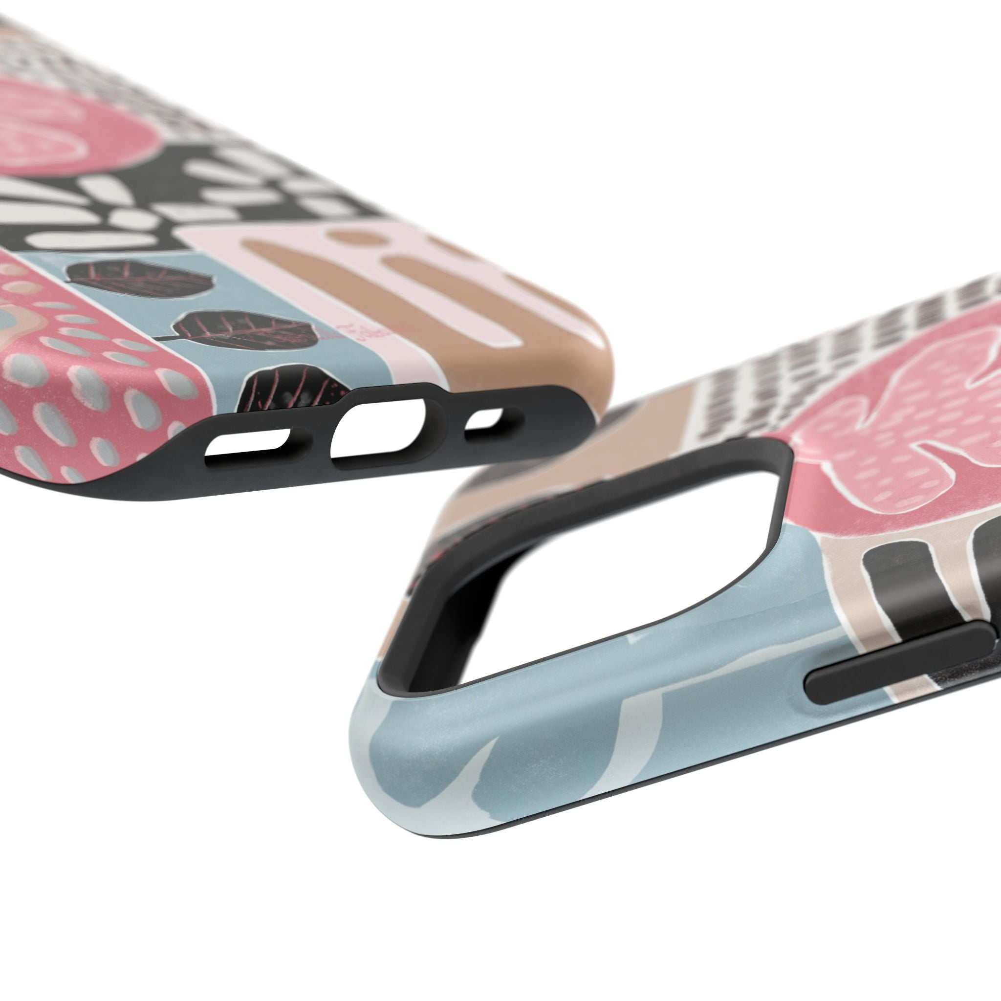 Abstract Floral Magnetic Phone Case — Impact-Resistant Protective Cover with Pink & Teal Collage Design