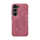 Abstract Line Face Tough Phone Case | Blush Pink Minimalist Art