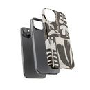 Floral Block Print Tough Phone Case — Black & White Botanical Protective Cover