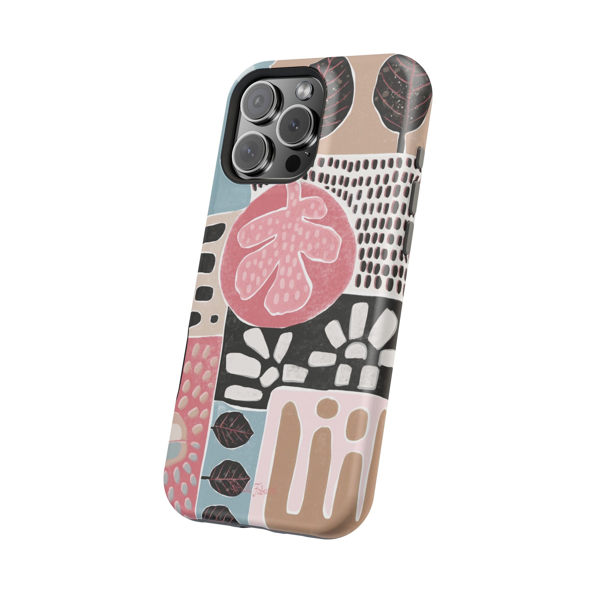 Abstract Floral Magnetic Phone Case — Impact-Resistant Protective Cover with Pink & Teal Collage Design
