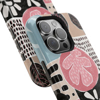 Abstract Floral Magnetic Phone Case — Impact-Resistant Protective Cover with Pink & Teal Collage Design