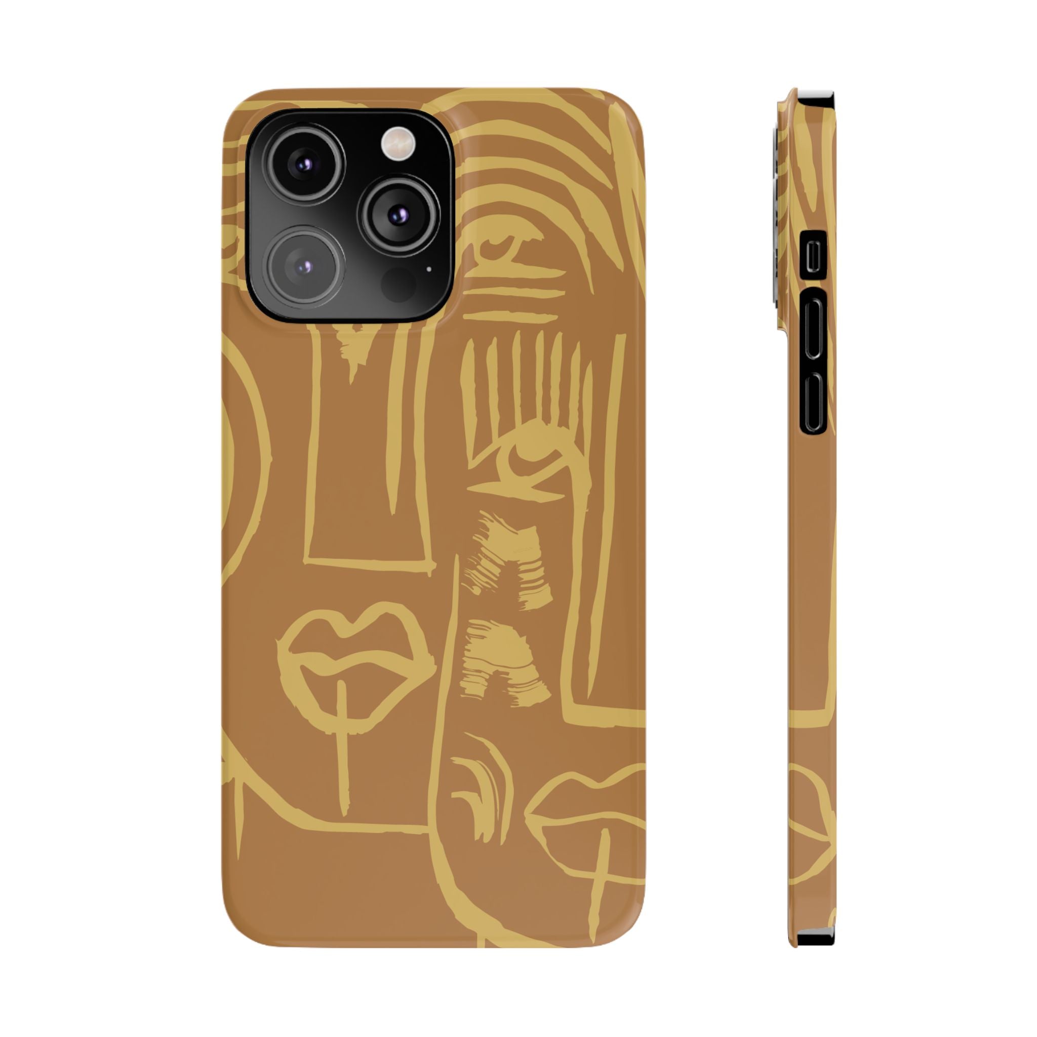 Abstract Face Line Art Slim Phone Case | Minimalist Brown Sketch