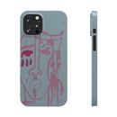 Abstract Line Face Slim Phone Case | Minimalist Portrait, Dusty Blue & Rose