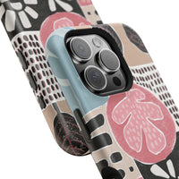 Abstract Floral Magnetic Phone Case — Impact-Resistant Protective Cover with Pink & Teal Collage Design