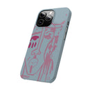 Abstract Line Face Slim Phone Case | Minimalist Portrait, Dusty Blue & Rose