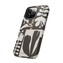 Floral Block Print Tough Phone Case — Black & White Botanical Protective Cover