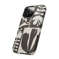 Floral Block Print Tough Phone Case — Black & White Botanical Protective Cover