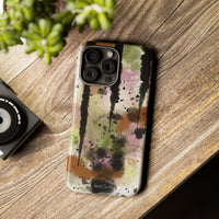 Watercolor Ink Splash Tough Phone Case — Abstract Olive, Blush & Charcoal Protective Cover