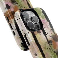 Watercolor Ink Splash Tough Phone Case — Abstract Olive, Blush & Charcoal Protective Cover