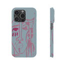 Abstract Line Face Slim Phone Case | Minimalist Portrait, Dusty Blue & Rose