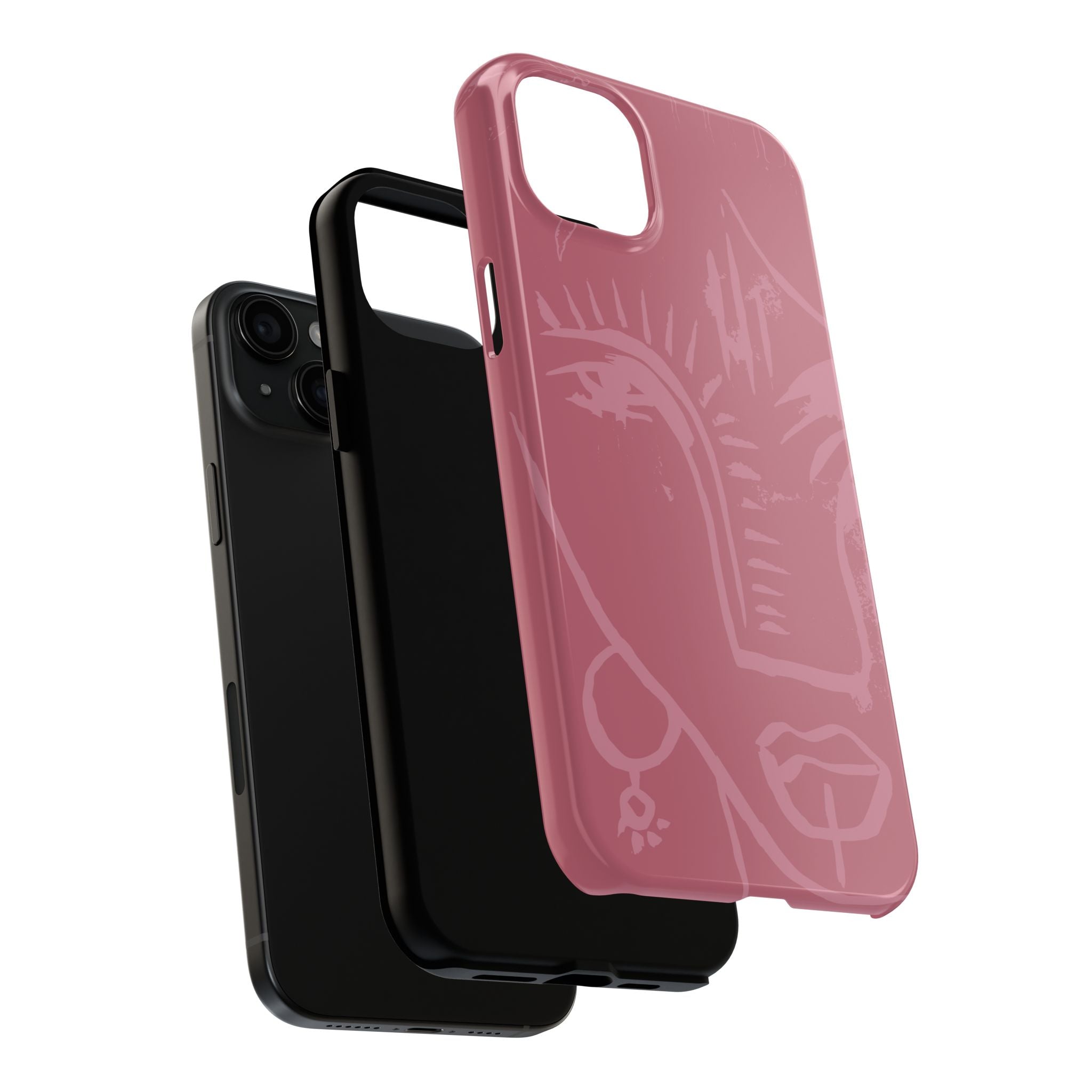 Abstract Line Face Tough Phone Case | Blush Pink Minimalist Art