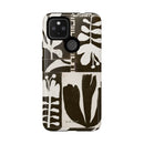 Floral Block Print Tough Phone Case — Black & White Botanical Protective Cover