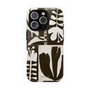 Floral Block Print Tough Phone Case — Black & White Botanical Protective Cover