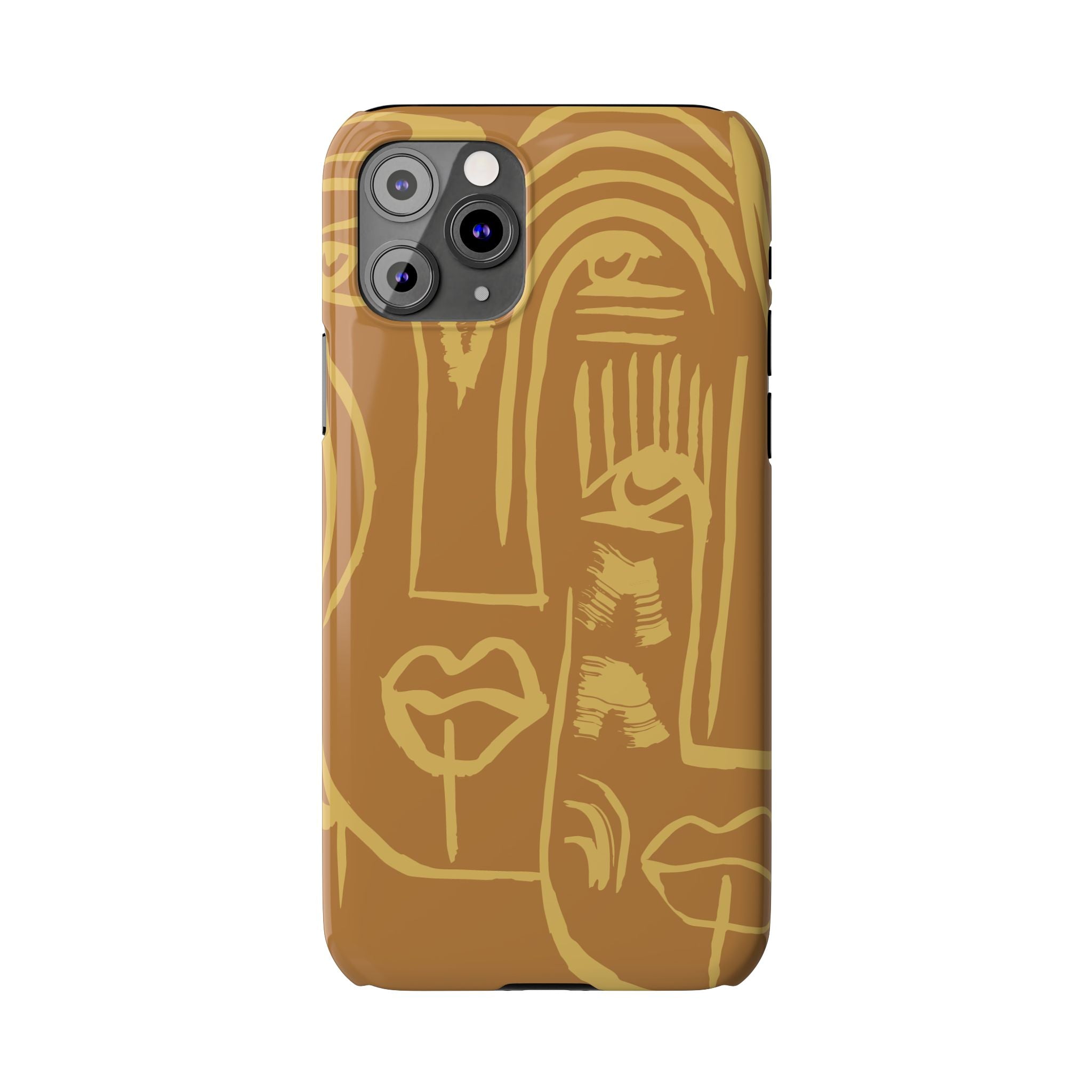 Abstract Face Line Art Slim Phone Case | Minimalist Brown Sketch
