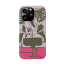 Slim Phone Case — Retro Monstera Plant Pink Green Botanical Design