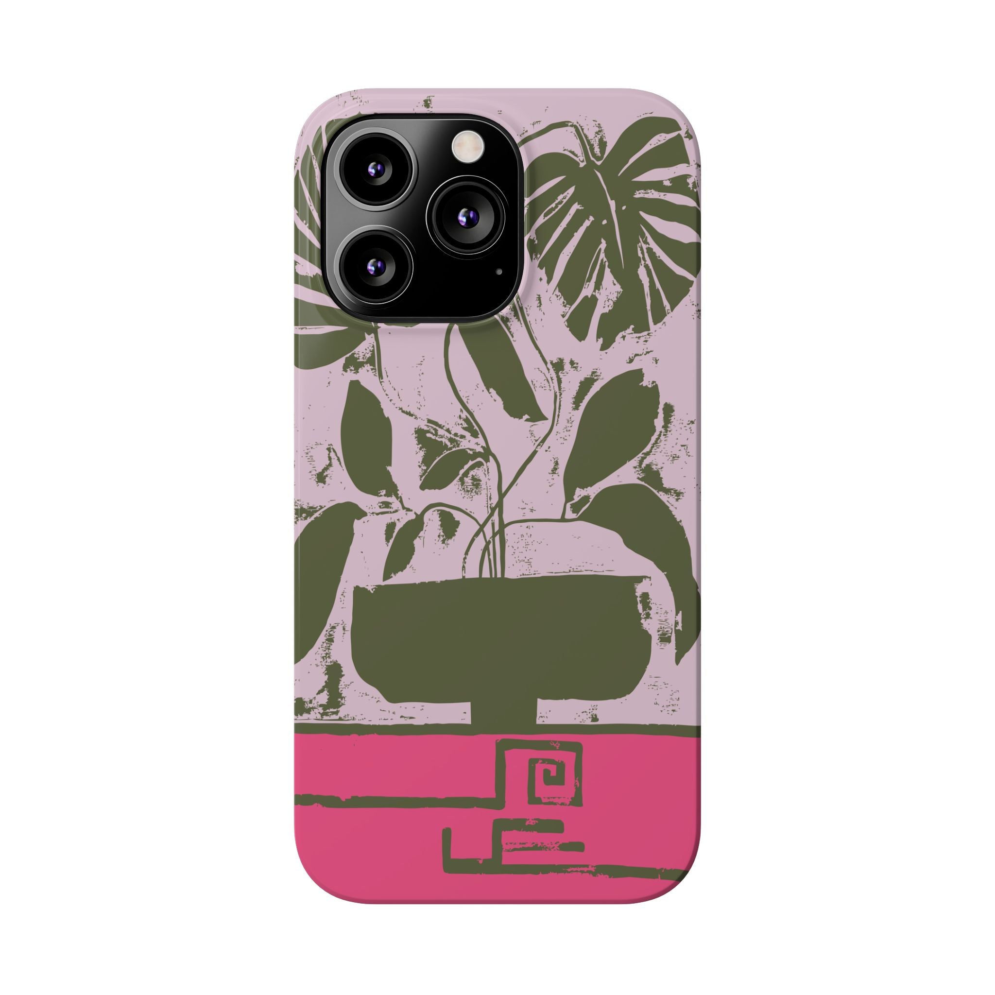 Slim Phone Case — Retro Monstera Plant Pink Green Botanical Design