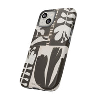 Floral Block Print Tough Phone Case — Black & White Botanical Protective Cover