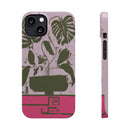 Slim Phone Case — Retro Monstera Plant Pink Green Botanical Design
