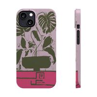 Slim Phone Case — Retro Monstera Plant Pink Green Botanical Design