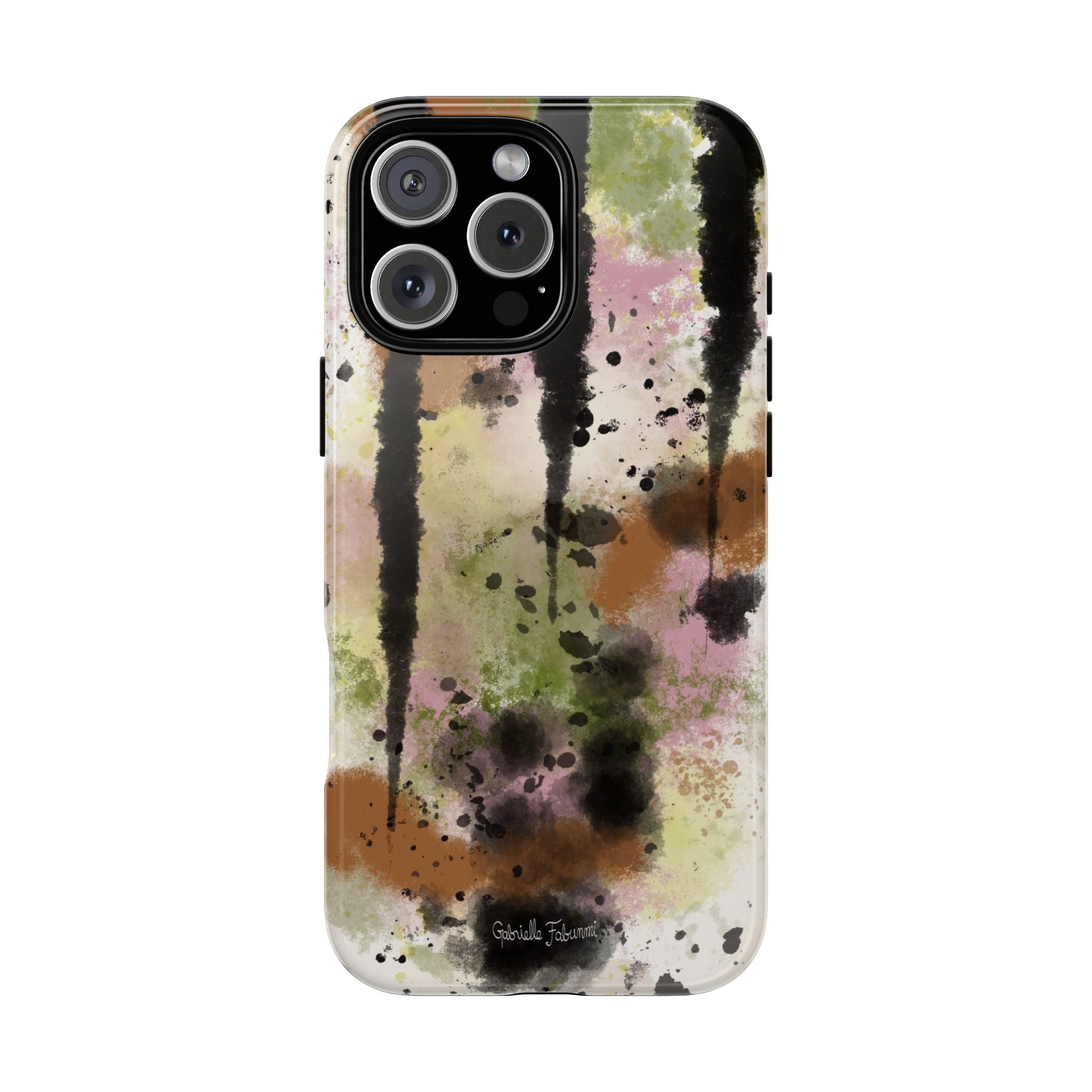 Watercolor Ink Splash Tough Phone Case — Abstract Olive, Blush & Charcoal Protective Cover